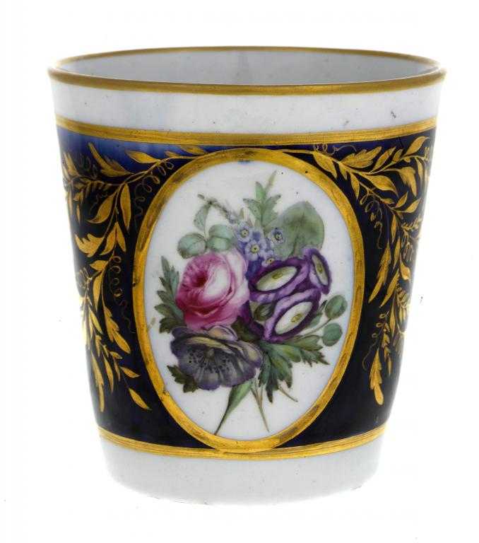 Appraisal: A COBALT GROUND BEAKER POSSIBLY CHAMBERLAIN WORCESTER painted with an