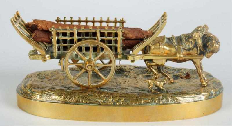 Appraisal: Brass Horse-Drawn Cigar Holder Fantastic detail of horse pulling cart