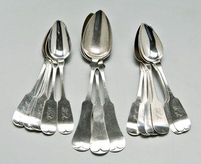 Appraisal: silver spoons twelve coin silver shaped fiddle handles quot H