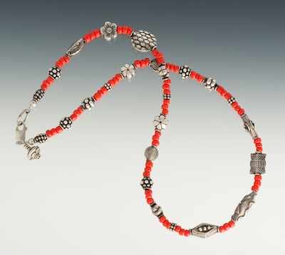 Appraisal: A Ladies' Coral and Sterling Silver Necklace Designed with various