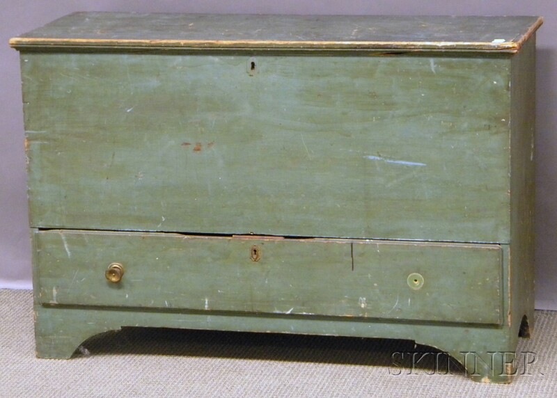 Appraisal: Green-painted Wooden Blanket Chest over Long Drawer ht lg in