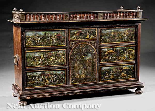 Appraisal: A Spanish Polychromed and Inlaid Walnut Papelera late th c