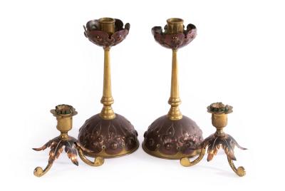 Appraisal: Style of WAS Benson a pair of Arts Crafts brass