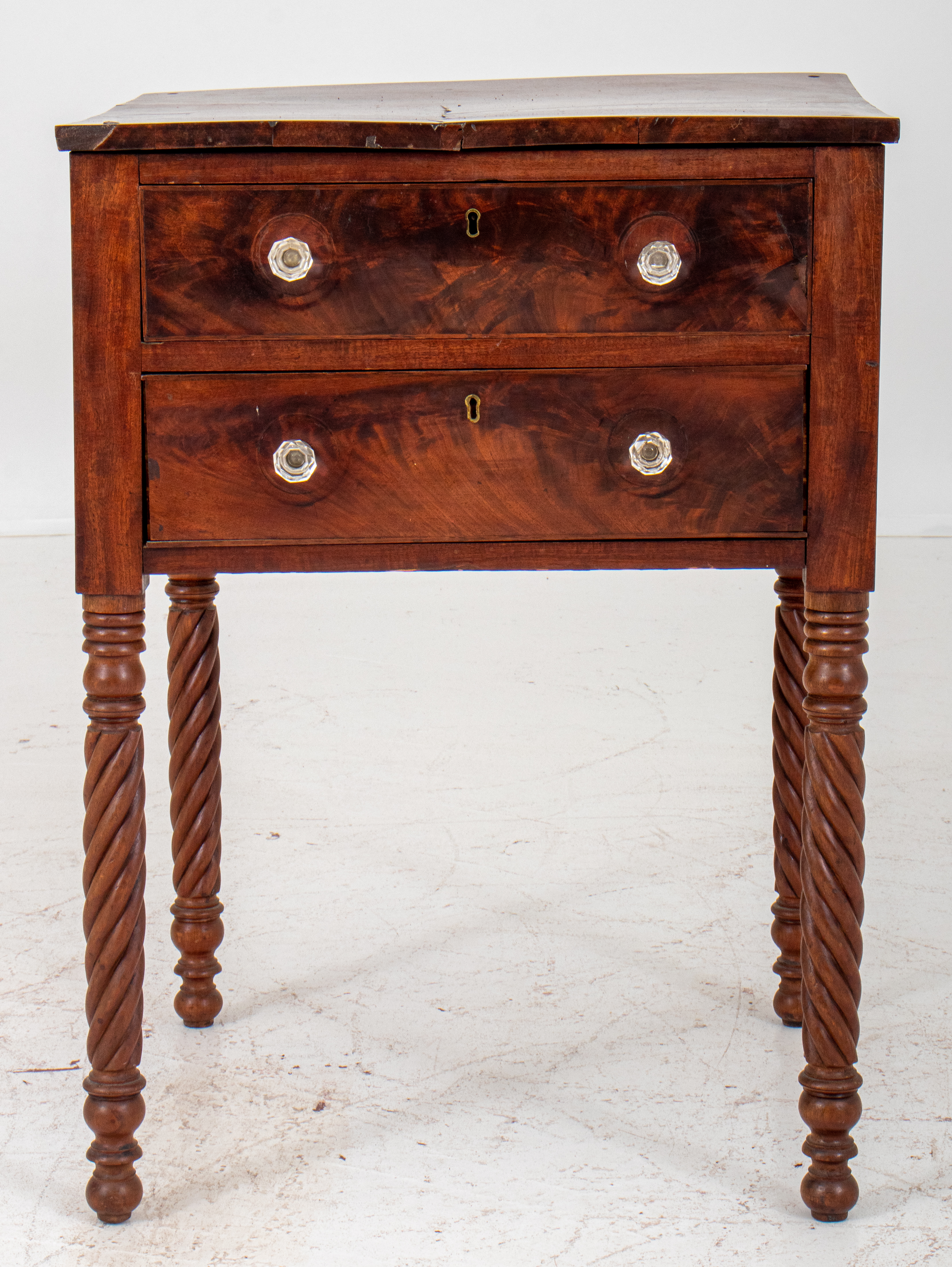 Appraisal: AMERICAN EMPIRE TWO DRAWER SIDE TABLE American Empire flame mahogany