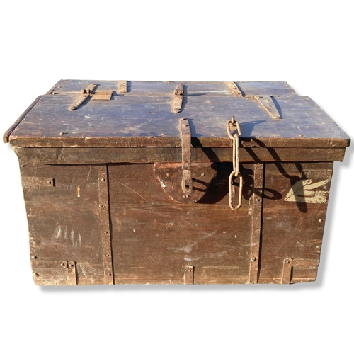 Appraisal: Huge Antique wooden metal bound chest box Heavy More Information