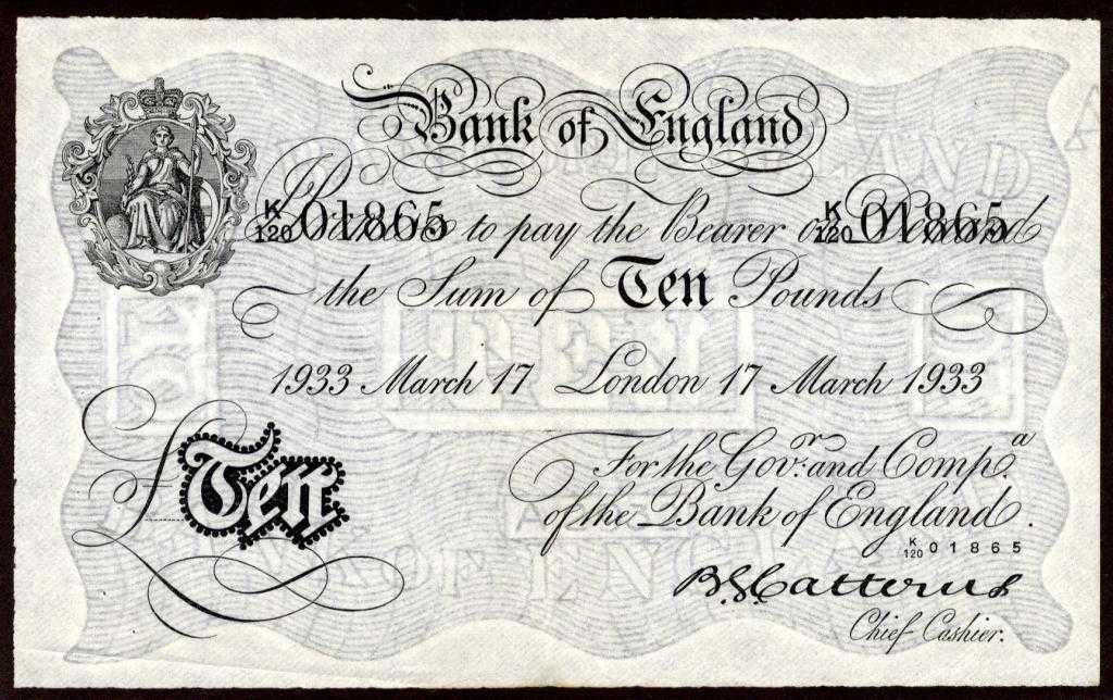 Appraisal: BANK OF ENGLAND B G CATTERNS WHITE TEN POUNDS MARCH