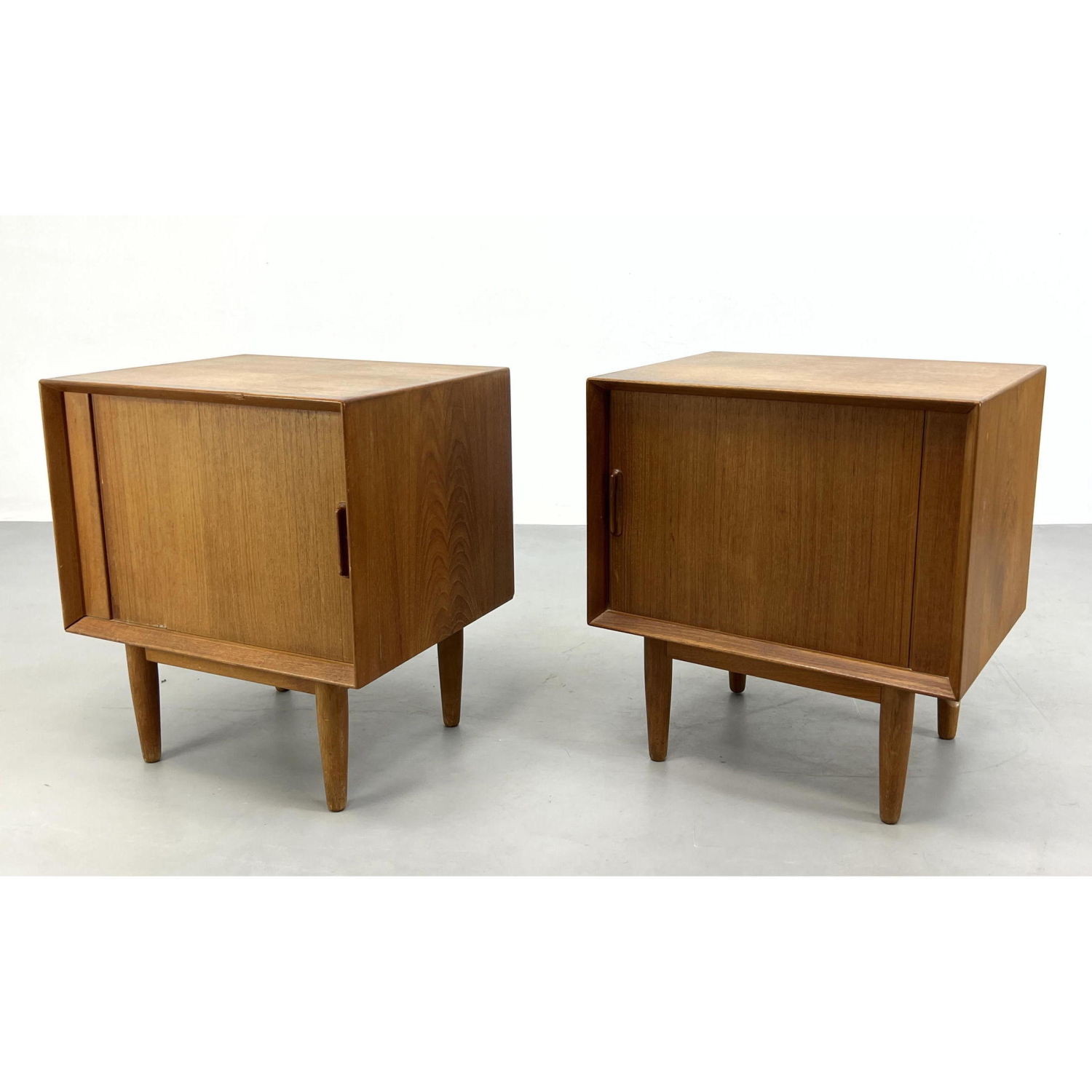 Appraisal: Pair Danish Modern Teak Side Table Night Stands Sliding Tambour