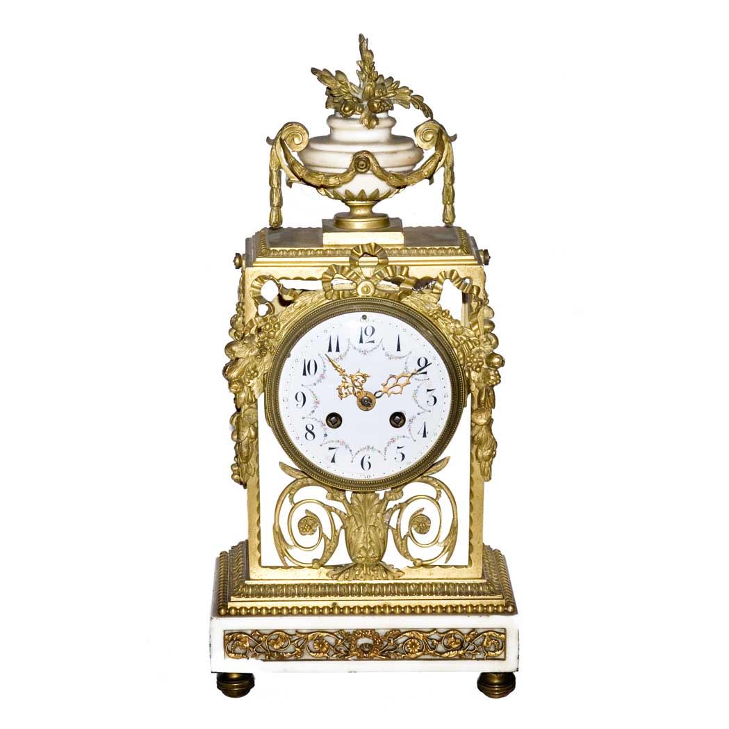 Appraisal: Louis XVI Style Gilt-Bronze Marble and Brass Mantel Clock Late