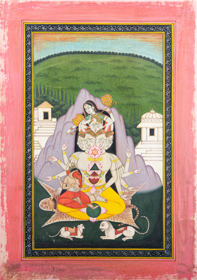 Appraisal: Indian Manoi miniature painting of a seated six headed Kartikeya