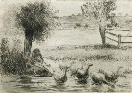 Appraisal: CAMILLE PISSARRO Gardeuse d'Oies Etching and drypoint printed in dark