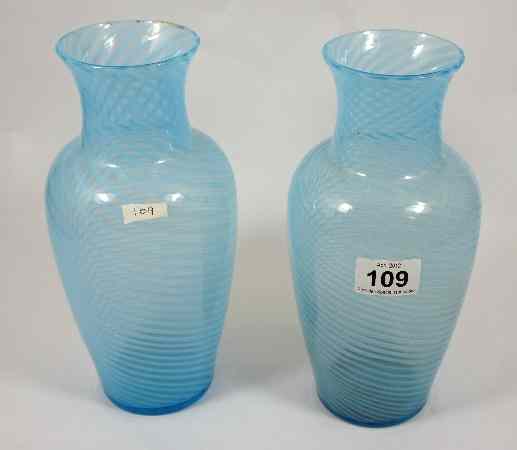 Appraisal: A pair of Nailsea Style Powder Blue Glass Vases both