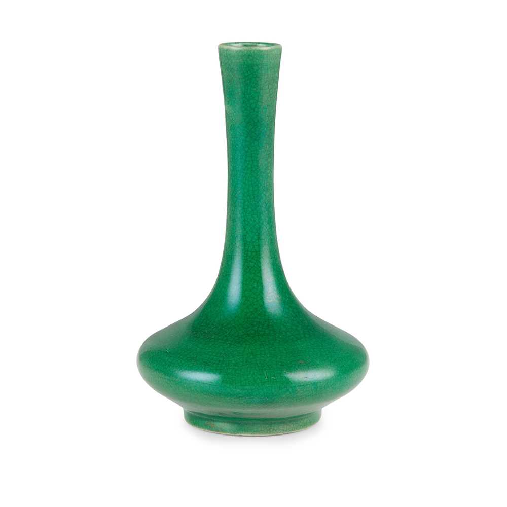 Appraisal: SMALL APPLE-GREEN-GLAZED VASE of compressed globular form raised to slender