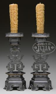 Appraisal: PAIR OF PEWTER CANDLESTICKS th century China Each stick in