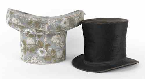 Appraisal: Wallpaper hat box mid th c with top hat h