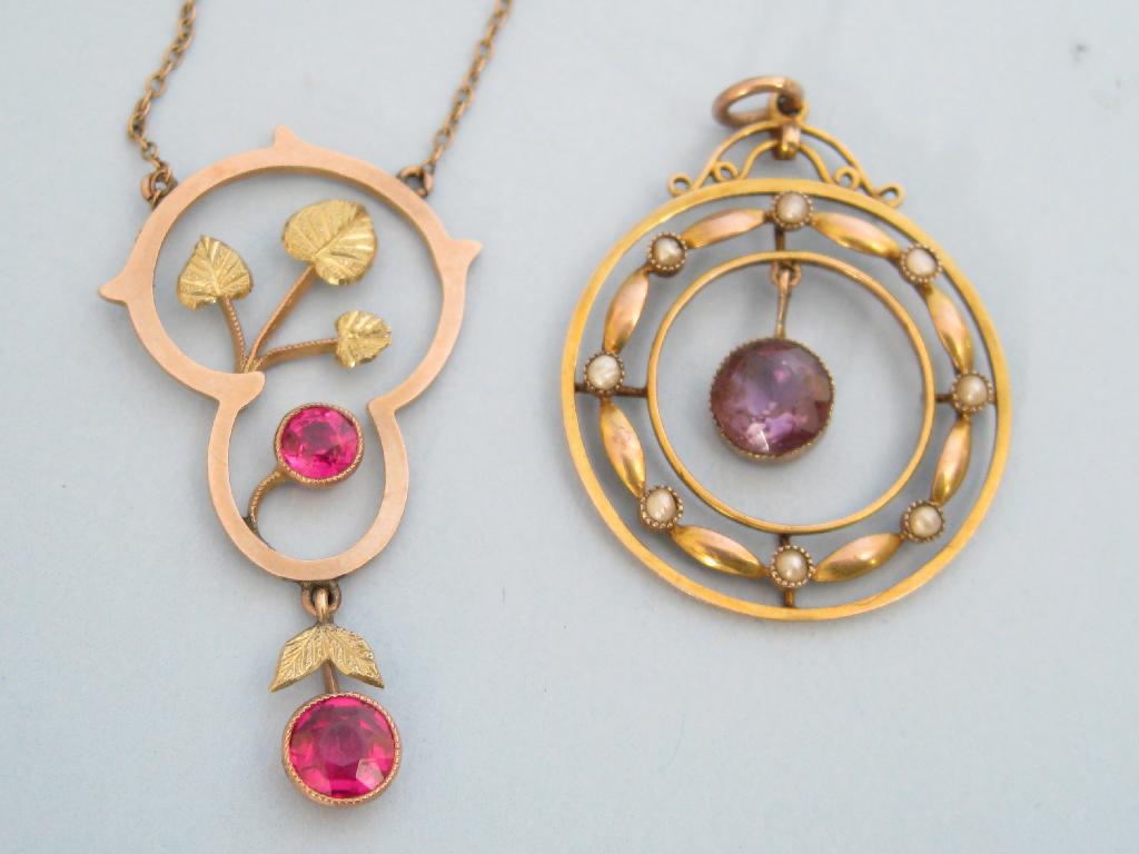 Appraisal: A Ruby and two coloured ct gold Necklace the two