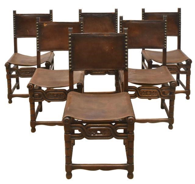 Appraisal: lot of Spanish Renaissance Revival oak dining chairs late th