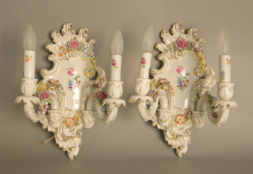 Appraisal: Pair of Nuremburg porcelain wall sconces