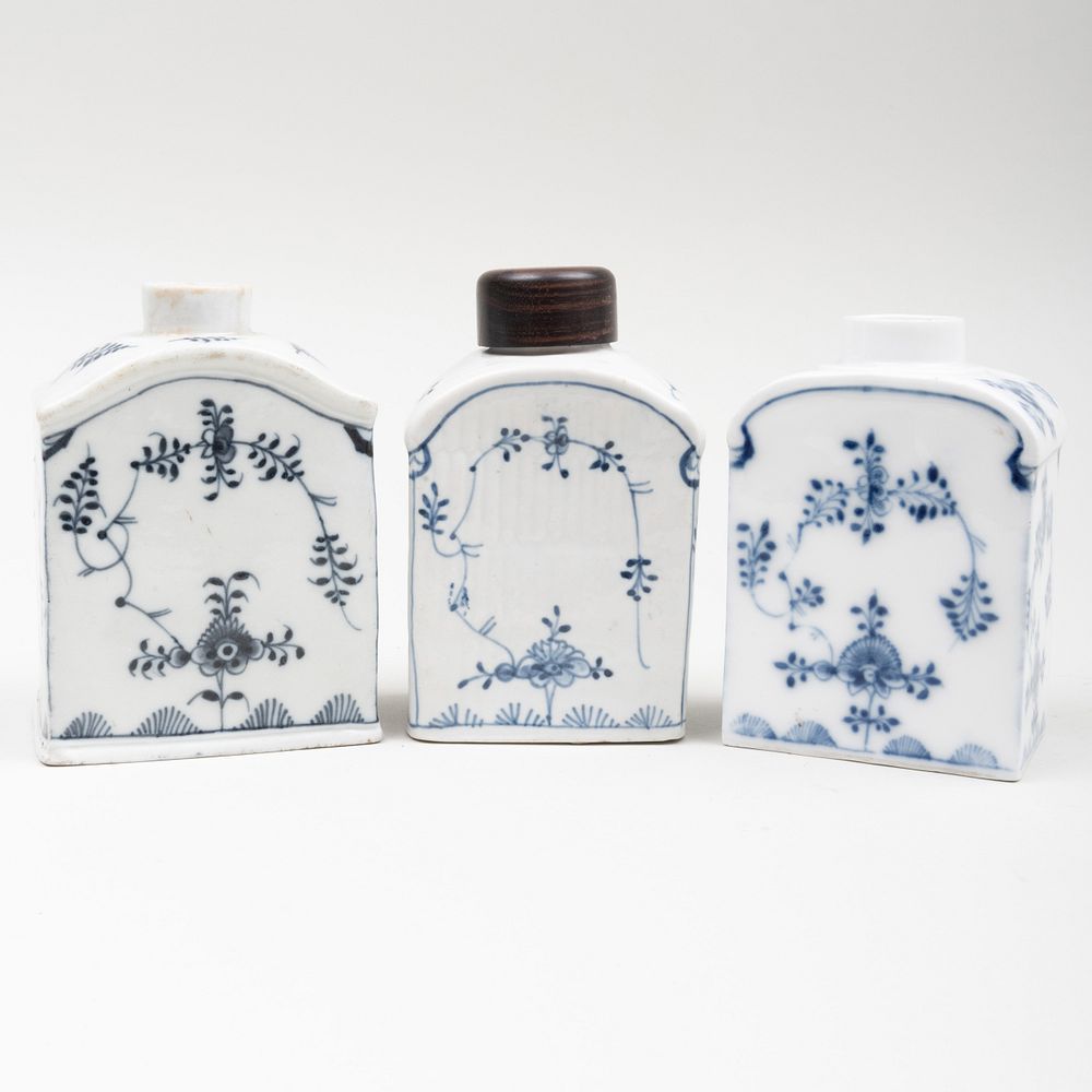 Appraisal: Three German Blue and White Porcelain Tea Caddies Comprising A