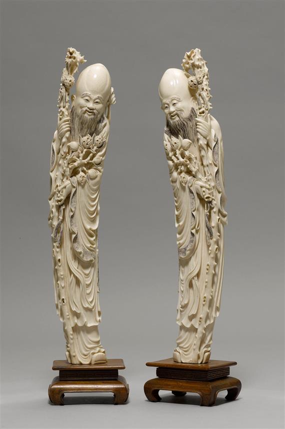 Appraisal: TWO FIGURES OF SHOULAO China ca H cm Ivory The