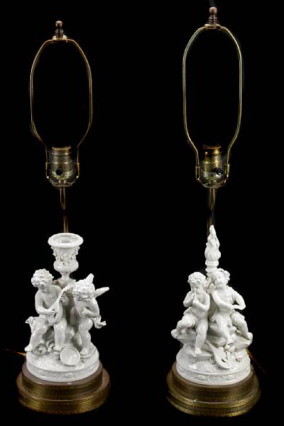 Appraisal: A pair of Continental white glazed porcelain figural group of