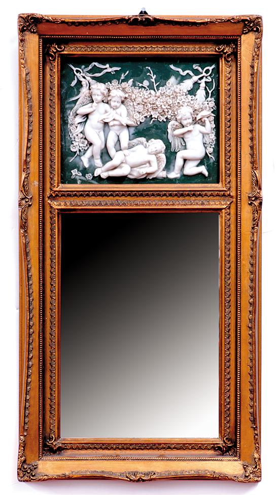 Appraisal: French style giltwood and porcelain-paneled mirror molded frame including scene