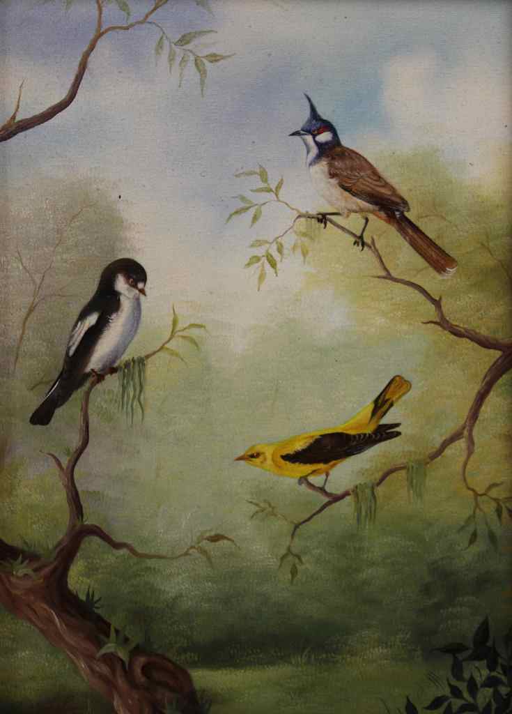 Appraisal: TH CENTURY BIRDS ON TREE LIMBS x in Framed