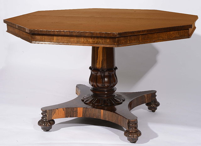 Appraisal: A th Century rosewood library tablewith octagonal tip-up top on