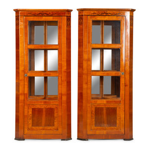 Appraisal: A Pair of Biedermeier Bird's Eye Maple and Walnut Corner