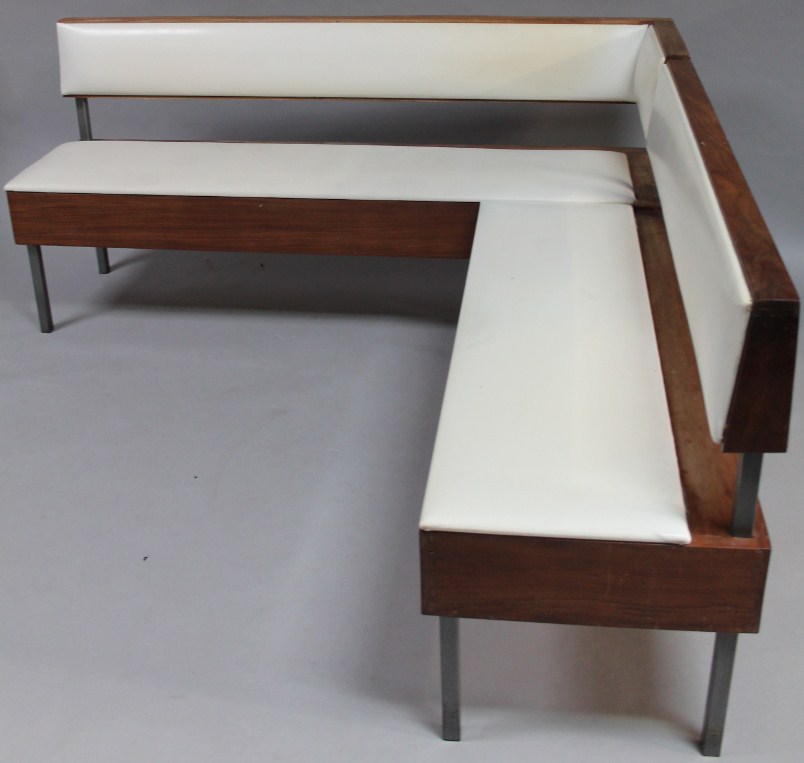 Appraisal: A graduated pair of 's Scandinavian rosewood framed framed benches