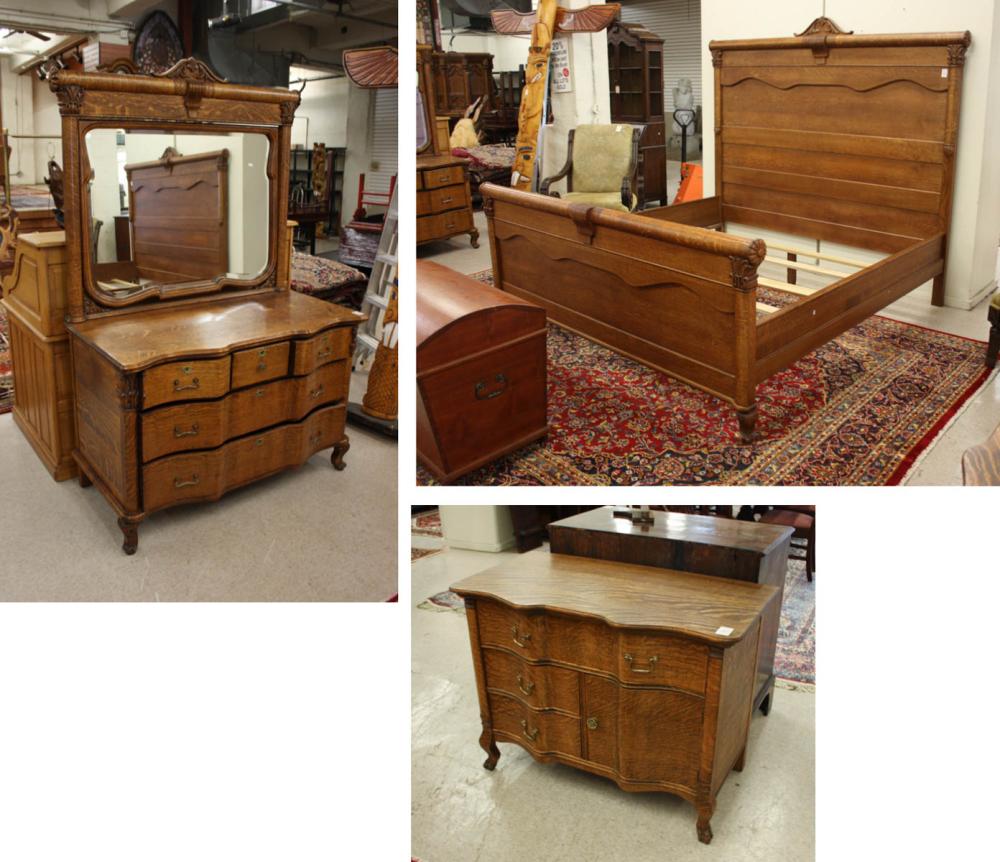 Appraisal: THREE-PIECE OAK BEDROOM SET Empire Revival style American comprising custom