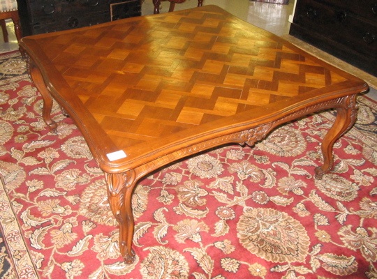 Appraisal: LOUIS XV STYLE PARQUETRY COCKTAIL TABLE of square form with