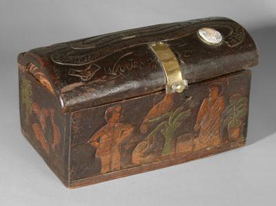 Appraisal: Important carved sailor s box top carved with three banners