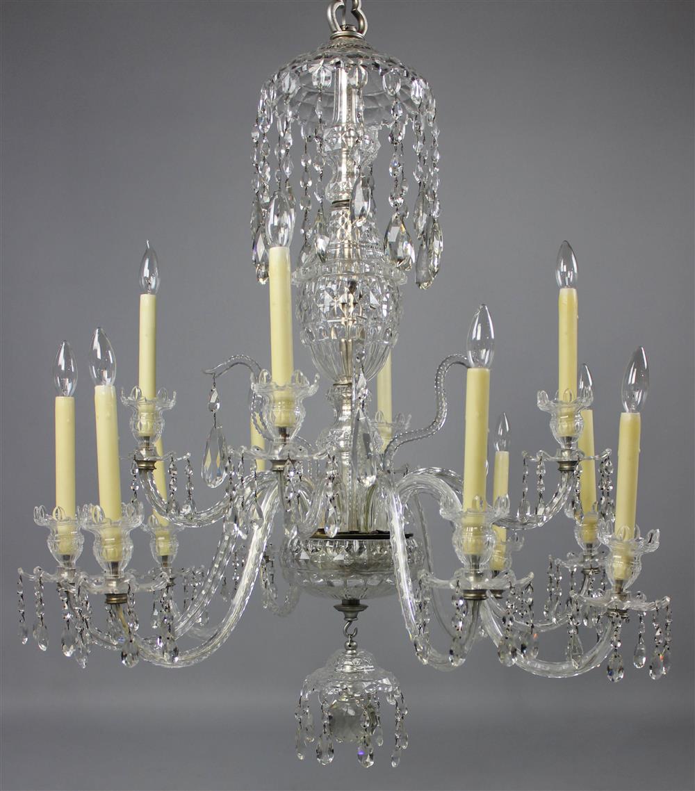 Appraisal: GEORGIAN STYLE CUT CRYSTAL TWELVE-LIGHT CHANDELIER in two tiers the