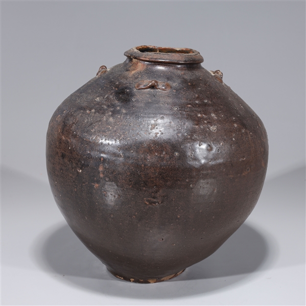 Appraisal: Large Chinese Yuan dynasty brown glazed jar as-is condition H