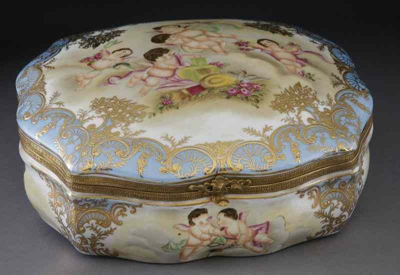 Appraisal: Sevres style porcelain and gilt metal jewelry box the hinged