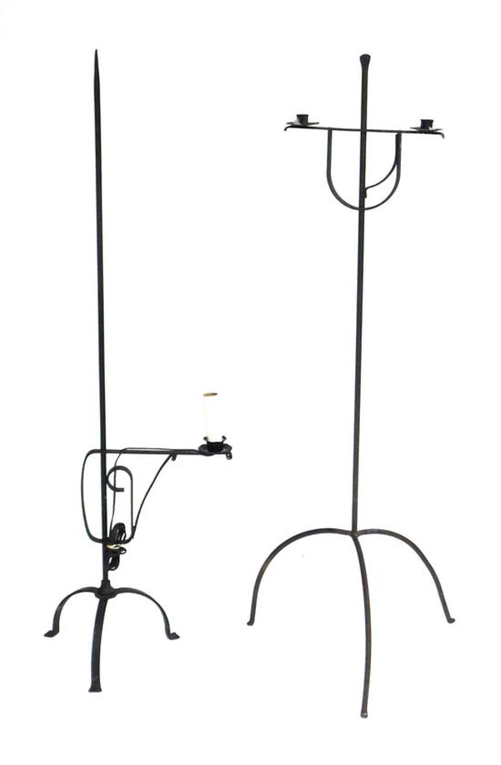 Appraisal: Iron candlestand and bridge floor lamp candlestand with two candleholders