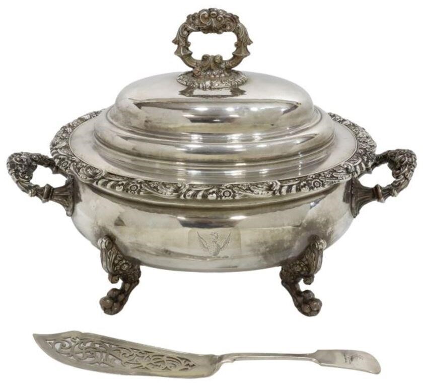 Appraisal: lot of English silverplate serving pieces including Georgian style tureen