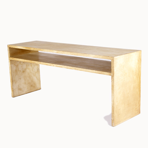 Appraisal: MODERN Occasional table with parchment-covered top on black lacquered legs