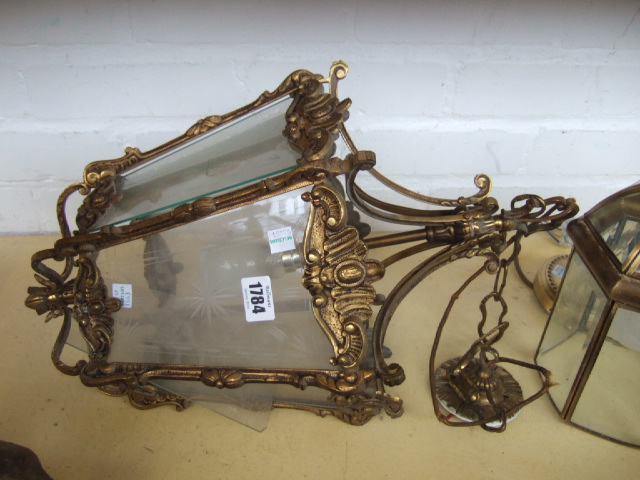 Appraisal: A gilt brass hexagonal hanging hall light th century of