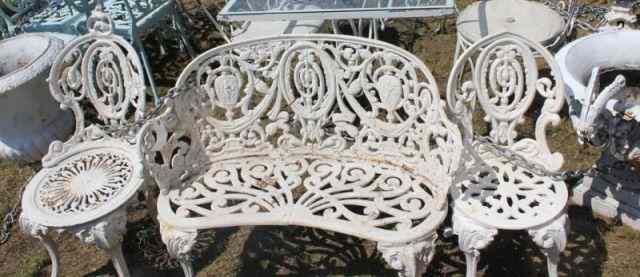 Appraisal: Piece Vintage Iron Outdoor Set A bench chairs and a