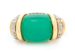 Appraisal: An Karat Yellow Gold Chrysoprase and Diamond Ring dwts An