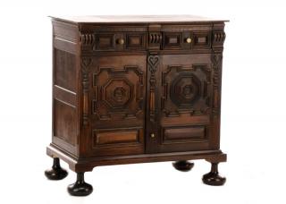 Appraisal: Carved Oak Pilgrim Century Style Cabinet American early to mid