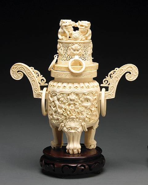 Appraisal: A pieced ivory covered censer th Century Of ovoid section