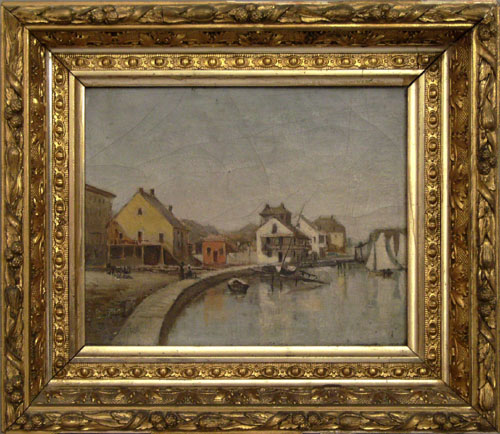 Appraisal: Oil on canvas harbor scene late th c x