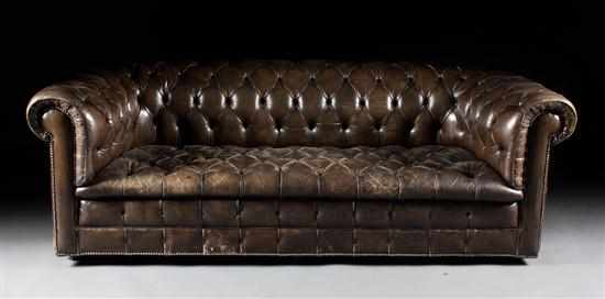 Appraisal: Edwardian style leather button-back Chesterfield sofa second quarter- th century