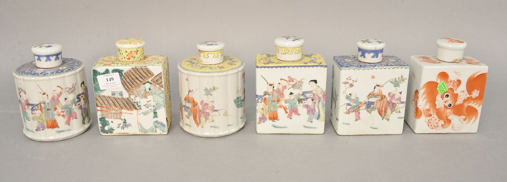 Appraisal: Six Chinese porcelain tea caddies Six Chinese porcelain tea caddies