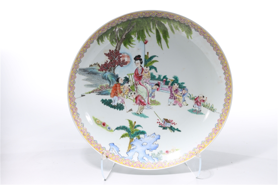 Appraisal: Chinese enameled porcelain charger depicting a woman with children Qianlong