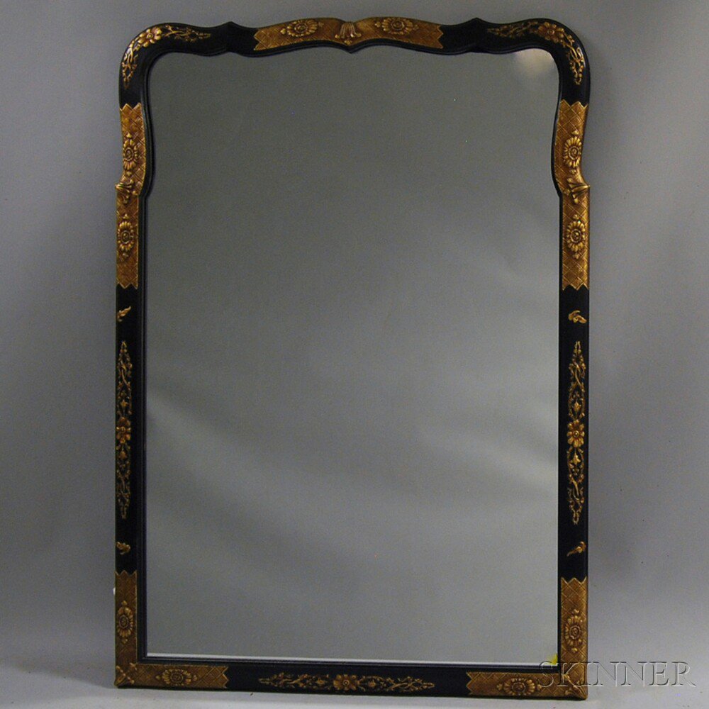 Appraisal: Japonesque Framed Mirror the shaped mirror with black- and gold-painted