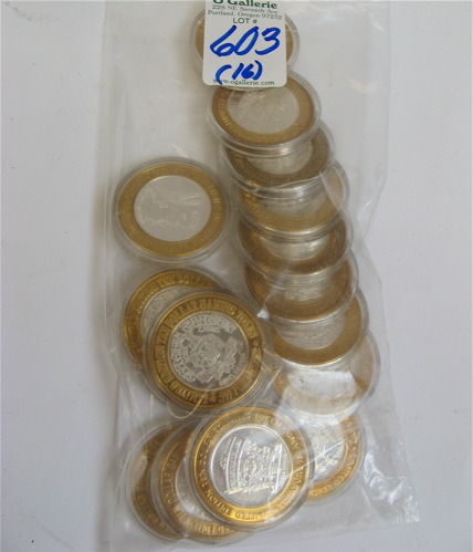 Appraisal: SIXTEEN STERLING SILVER GAMING TOKENS in denomination engraved in limited