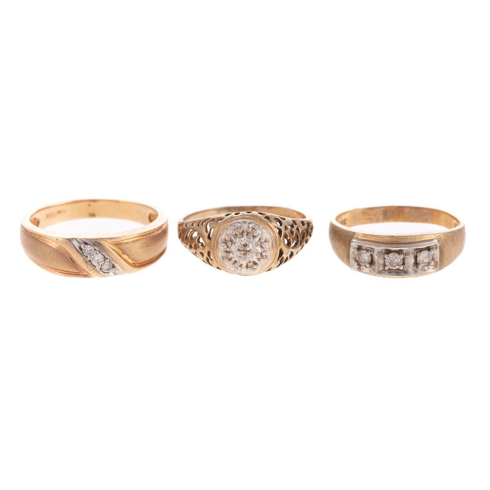 Appraisal: A Trio of Vintage K Yellow Gold Diamond Rings K